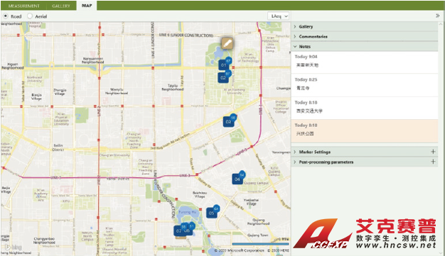 自帶GPS位置信息,在地圖上顯示不同測量位 置的聲壓級和聲暴露級 自帶GPS位置信息,在地圖上顯示不同測量位 置的聲壓級和聲暴露級